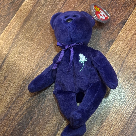 Ty Purple Plush Bear with Embroidered Rose